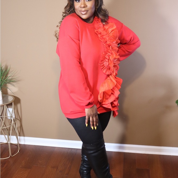 Red Ruffled Sweatshirt - Picture 2 of 2
